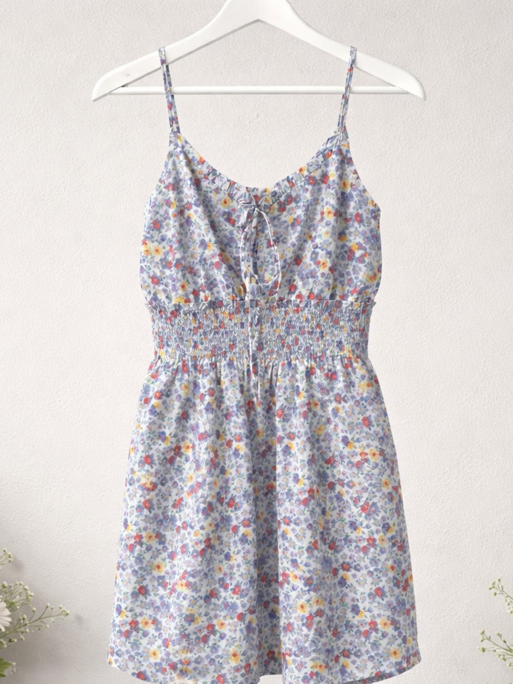 Inmod Floral Spaghetti-Strap Sundress - White with Multi Floral Print size med - Picture 2 of 4